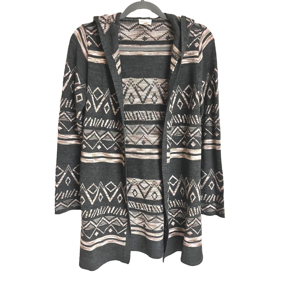 Aztec Southwest Print Tunic Cadigan Sweater Womens sz S Grey Multi Hem & Thread